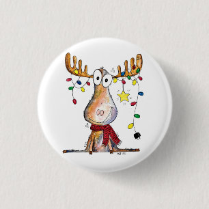 Cute Whimsical Christmas Moose 3 Cm Round Badge