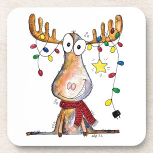 Cute Whimsical Christmas Moose Coaster