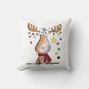 Cute Whimsical Christmas Moose Cushion