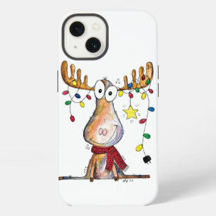 Cute Whimsical Christmas Moose iPhone 13 Case