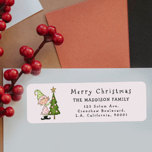 Cute Whimsical Christmas Pink Elf Return Address Label
