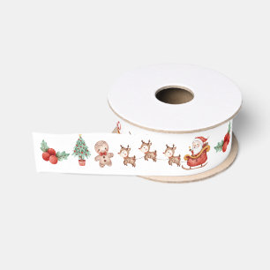 Cute Whimsical Christmas Santa Snowman Reindeer Grosgrain Ribbon