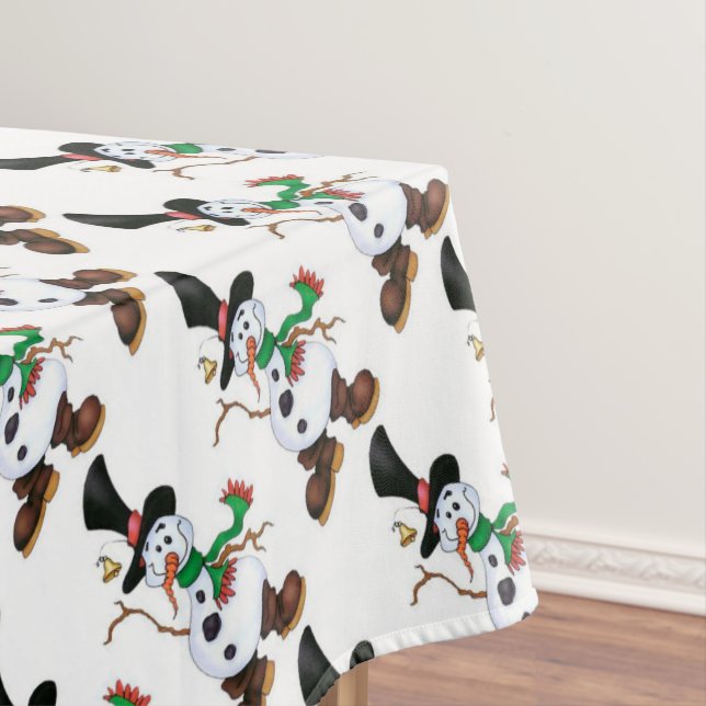 Cute Whimsical Christmas Snowmen Tablecloth (In Situ)