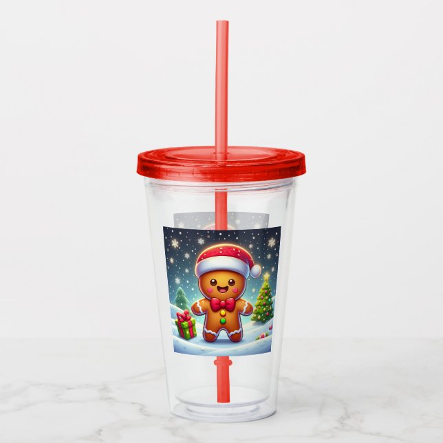 Cute Whimsical Christmas/winter gingerbread man Acrylic Tumbler (Front)