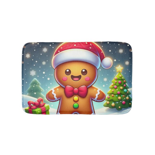 Cute Whimsical Christmas/winter gingerbread man Bath Mat (Front)