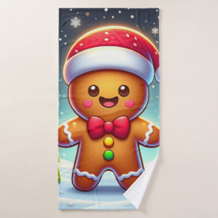 Cute Whimsical Christmas/winter gingerbread man Bath Towel