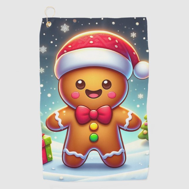 Cute Whimsical Christmas/winter gingerbread man Golf Towel (Front)