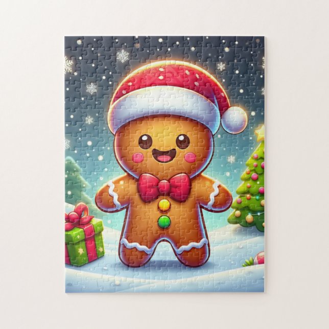 Cute Whimsical Christmas/winter gingerbread man Jigsaw Puzzle (Vertical)
