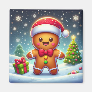 Cute Whimsical Christmas/winter gingerbread man Magnet