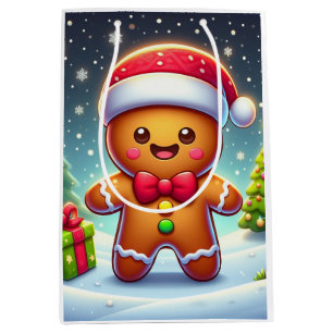 Cute Whimsical Christmas/winter gingerbread man Medium Gift Bag