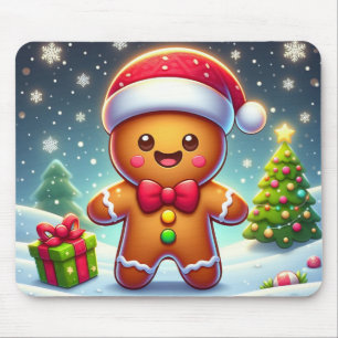 Cute Whimsical Christmas/winter gingerbread man Mouse Pad