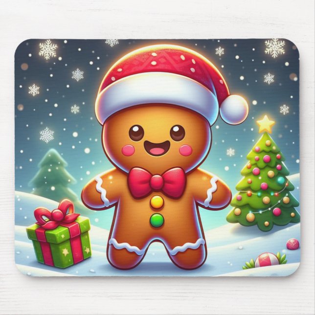 Cute Whimsical Christmas/winter gingerbread man Mouse Pad (Front)