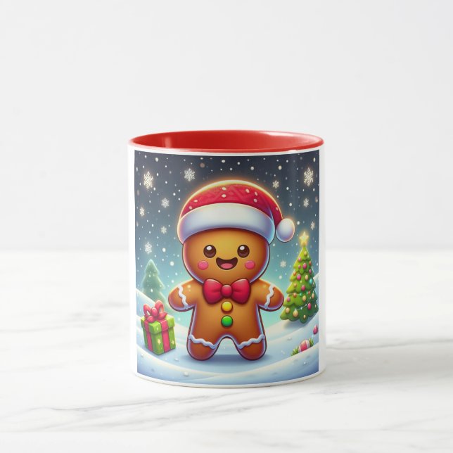 Cute Whimsical Christmas/winter gingerbread man Mug (Center)