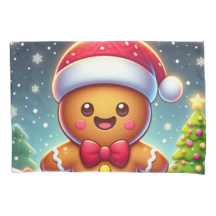 Cute Whimsical Christmas/winter gingerbread man Pillowcase