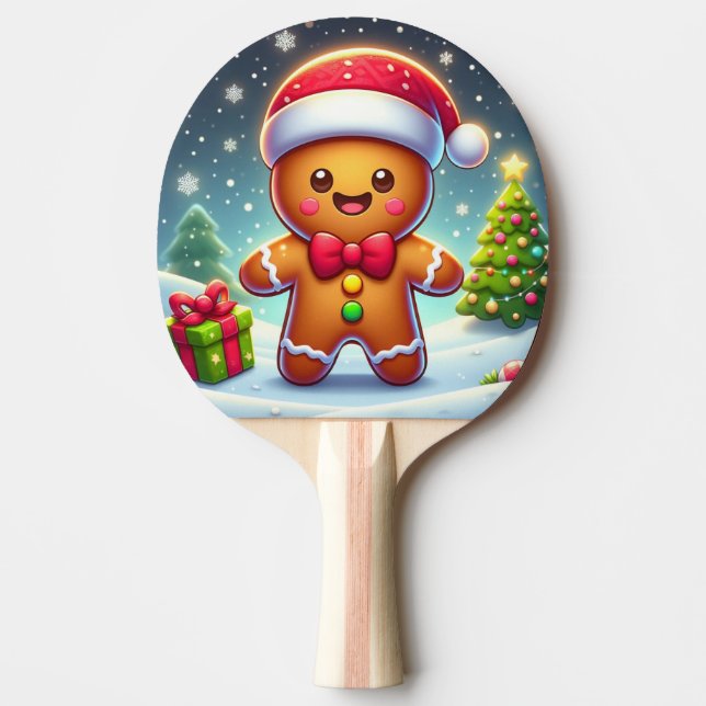 Cute Whimsical Christmas/winter gingerbread man Ping Pong Paddle (Front)