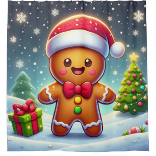 Cute Whimsical Christmas/winter gingerbread man Shower Curtain