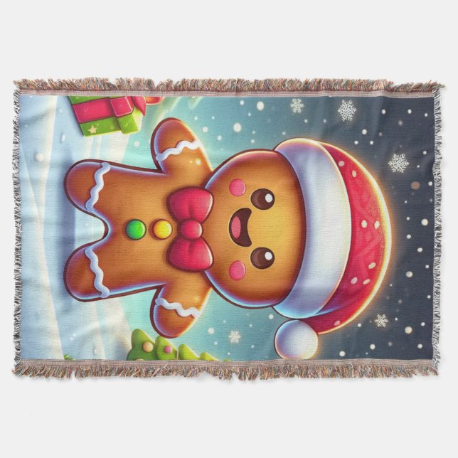 Cute Whimsical Christmas/winter gingerbread man Throw Blanket (Front)