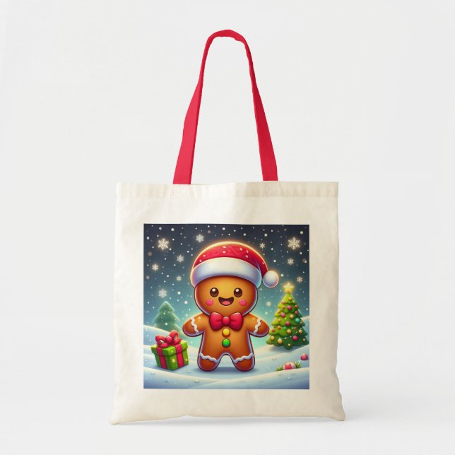 Cute Whimsical Christmas/winter gingerbread man Tote Bag (Front)