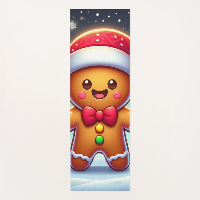 Cute Whimsical Christmas/winter gingerbread man Yoga Mat (Front)