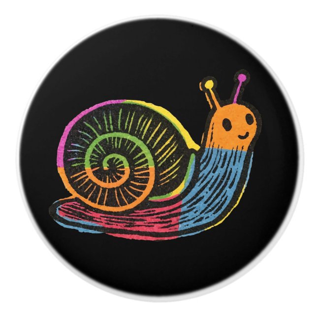 Cute Whimsical Colorful Snail Ceramic Knob (Front)