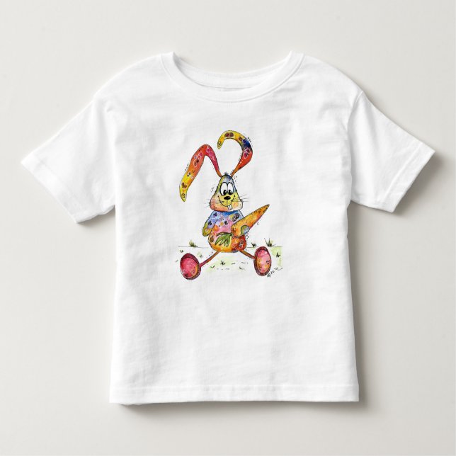 Cute Whimsical Colourful Bunny with Carrot T-Shirt (Front)