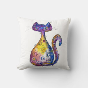 Cute Whimsical Colourful Cat Cushion