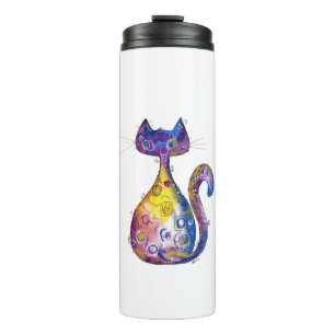 Cute Whimsical Colourful Cat Thermal Tumbler