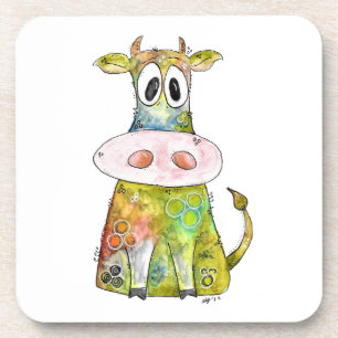 Cute Whimsical Colourful Cow Coaster