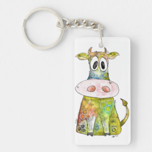 Cute Whimsical Colourful Cow Key Ring