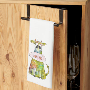 Cute Whimsical Colourful Cow Tea Towel