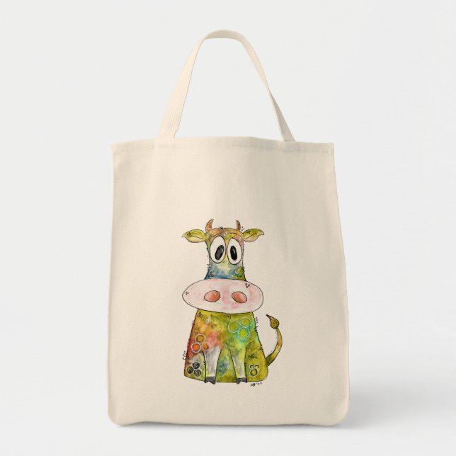 Cute Whimsical Colourful Cow Tote Bag (Front)