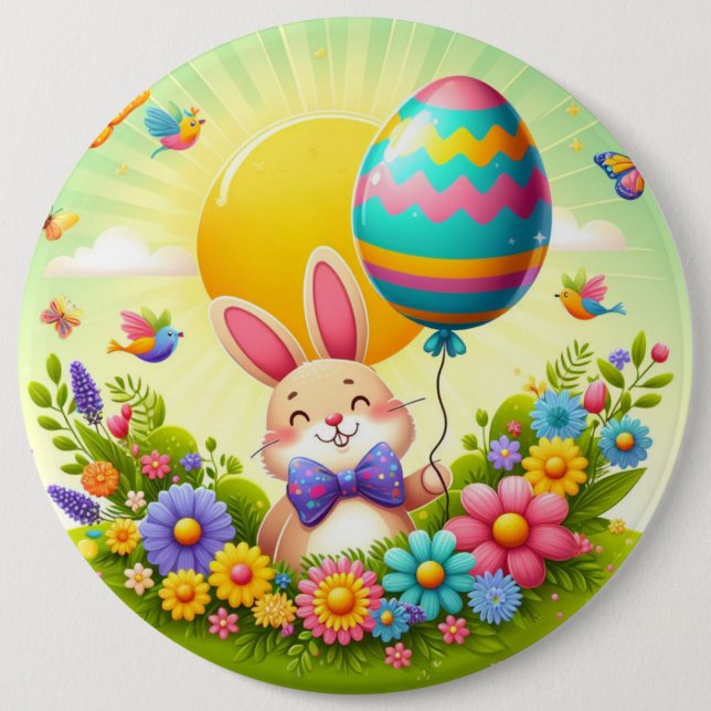 Cute, whimsical & colourful Easter bunny 6 Cm Round Badge (Front)