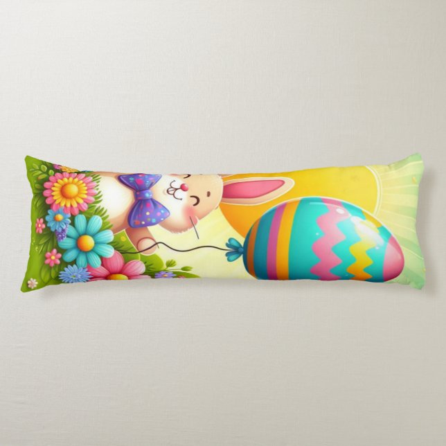 Cute, whimsical & colourful Easter bunny Body Cushion (Front)