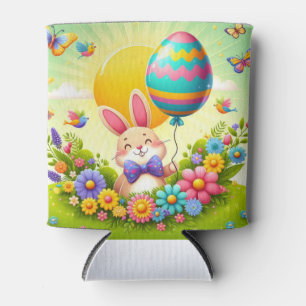 Cute, whimsical & colourful Easter bunny Can Cooler