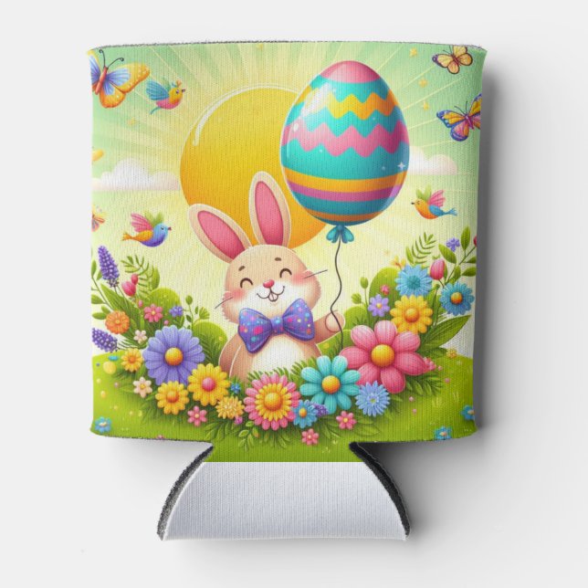 Cute, whimsical & colourful Easter bunny Can Cooler (Front)