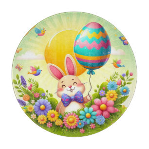 Cute, whimsical & colourful Easter bunny Cutting Board