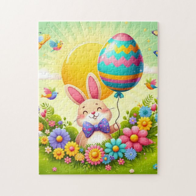 Cute, whimsical & colourful Easter bunny Jigsaw Puzzle (Vertical)