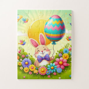 Cute, whimsical & colourful Easter bunny Jigsaw Puzzle