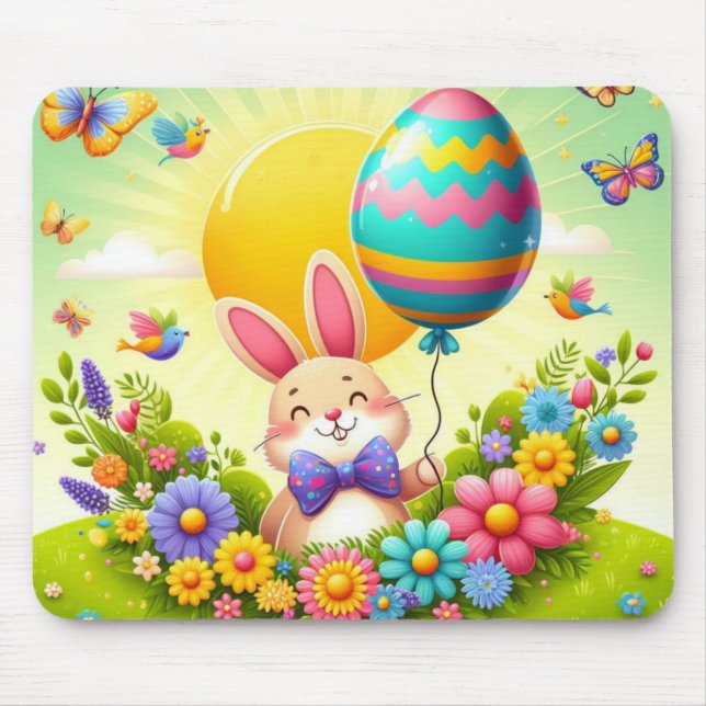 Cute, whimsical & colourful Easter bunny Mouse Pad (Front)