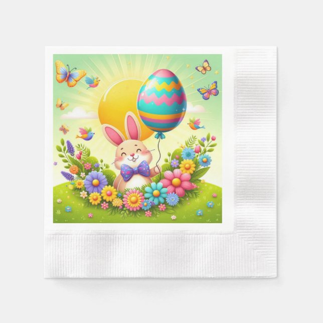 Cute, whimsical & colourful Easter bunny Napkin (Front)