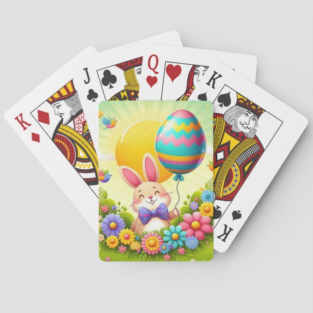 Cute, whimsical & colourful Easter bunny Playing Cards (Back)