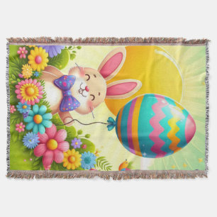 Cute, whimsical & colourful Easter bunny Throw Blanket