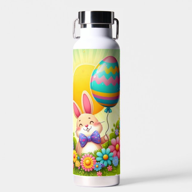 Cute, whimsical & colourful Easter bunny Water Bottle (Front)