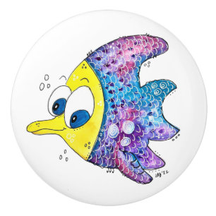 Cute Whimsical Colourful Fish Ceramic Knob