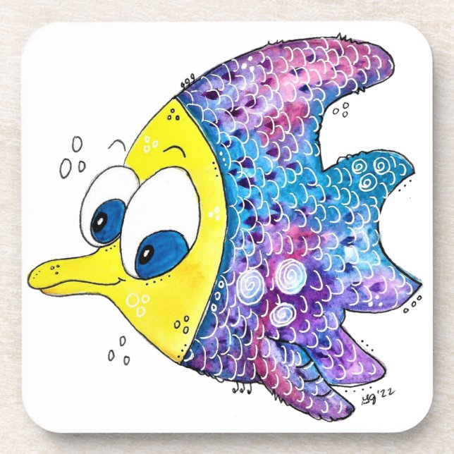 Cute Whimsical Colourful Fish Coaster (Front)