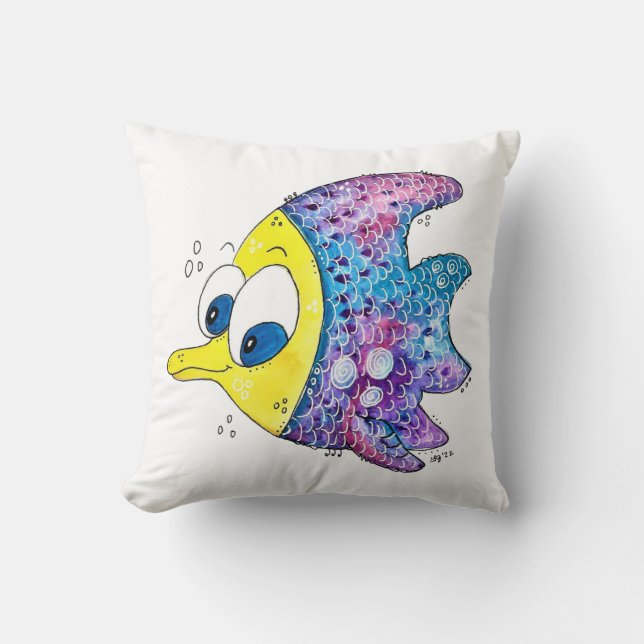 Cute Whimsical Colourful Fish Cushion (Front)
