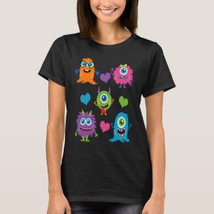 Cute Whimsical Colourful Little Monsters With Hear T-Shirt