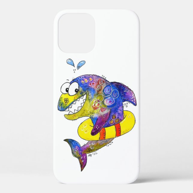 Cute Whimsical Colourful Shark in Float Case-Mate iPhone Case (Back)