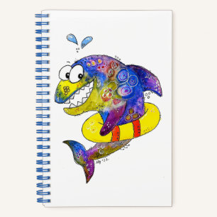 Cute Whimsical Colourful Shark in Float Notebook