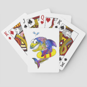 Cute Whimsical Colourful Shark in Float Playing Cards